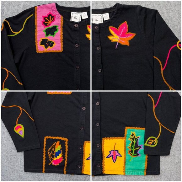 Michael Simon Lite Fall Festival Leaf Cardigan Embroidered Art to Wear Size XL - Picture 2 of 11